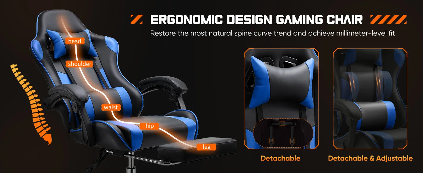 Ergonomische Gaming Stoel met Verstelbare Hoogte en Lendensteun – Draaibare Bureaustoel van PU Leer voor Kantoor & Thuisgebruik