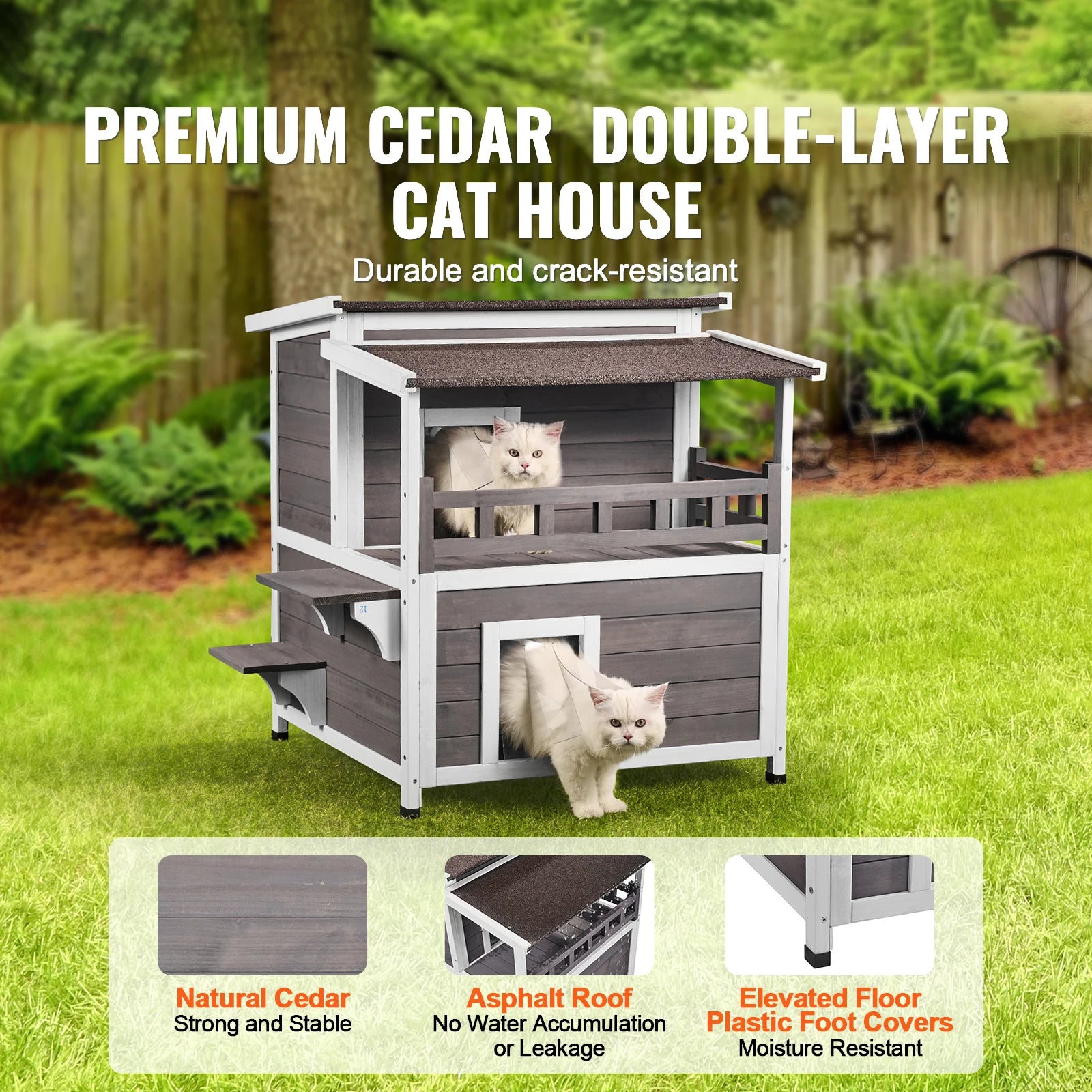 Buiten Kattenhuis Hout 2 Verdiepingen – Weerbestendig Kattenverblijf met Balkon en Dak – Luxe Kattenhuis voor Buiten