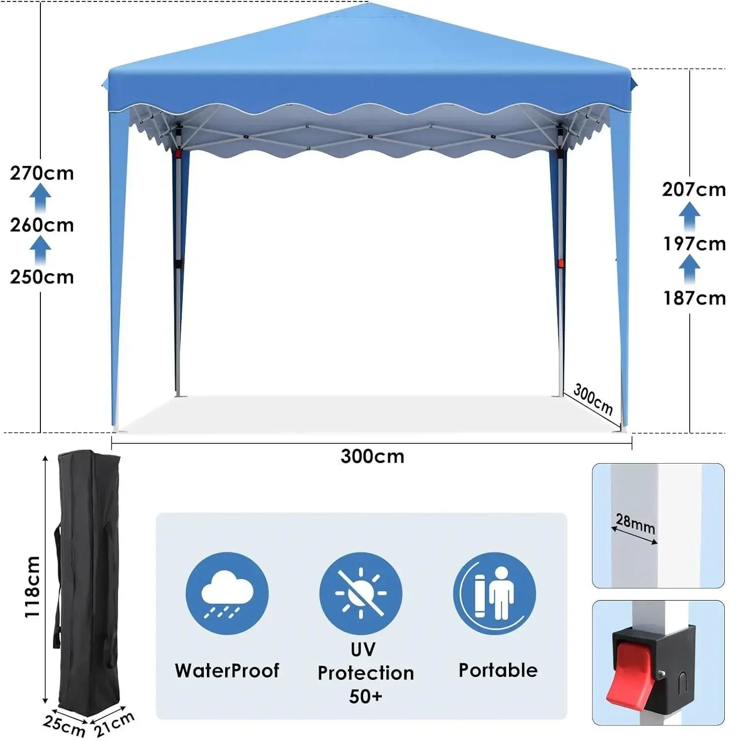 Pop up Canopy with Sidewalls,Outdoor Winter Gazebo, 10'X10'(3X3M) Party Tent, Adjustable Leg Heights, Windows, Wheeled Carry Bag