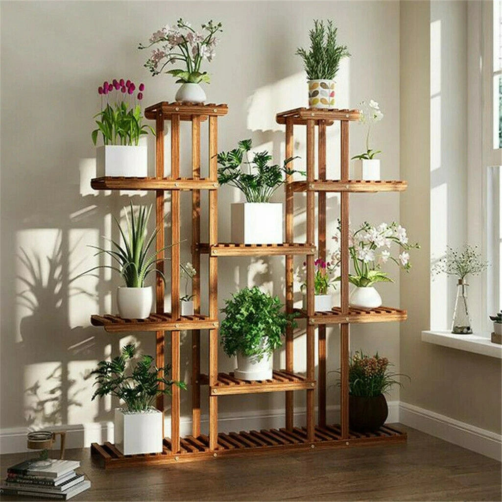 Houten Plantenrek 9 Niveaus – Grote Plantenstandaard voor Binnen & Buiten