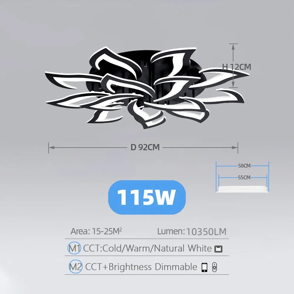 LED Plafondlamp Modern met Afstandsbediening & App – Dimbare Acryl Plafondkroonluchter voor Woonkamer, Eetkamer & Slaapkamer
