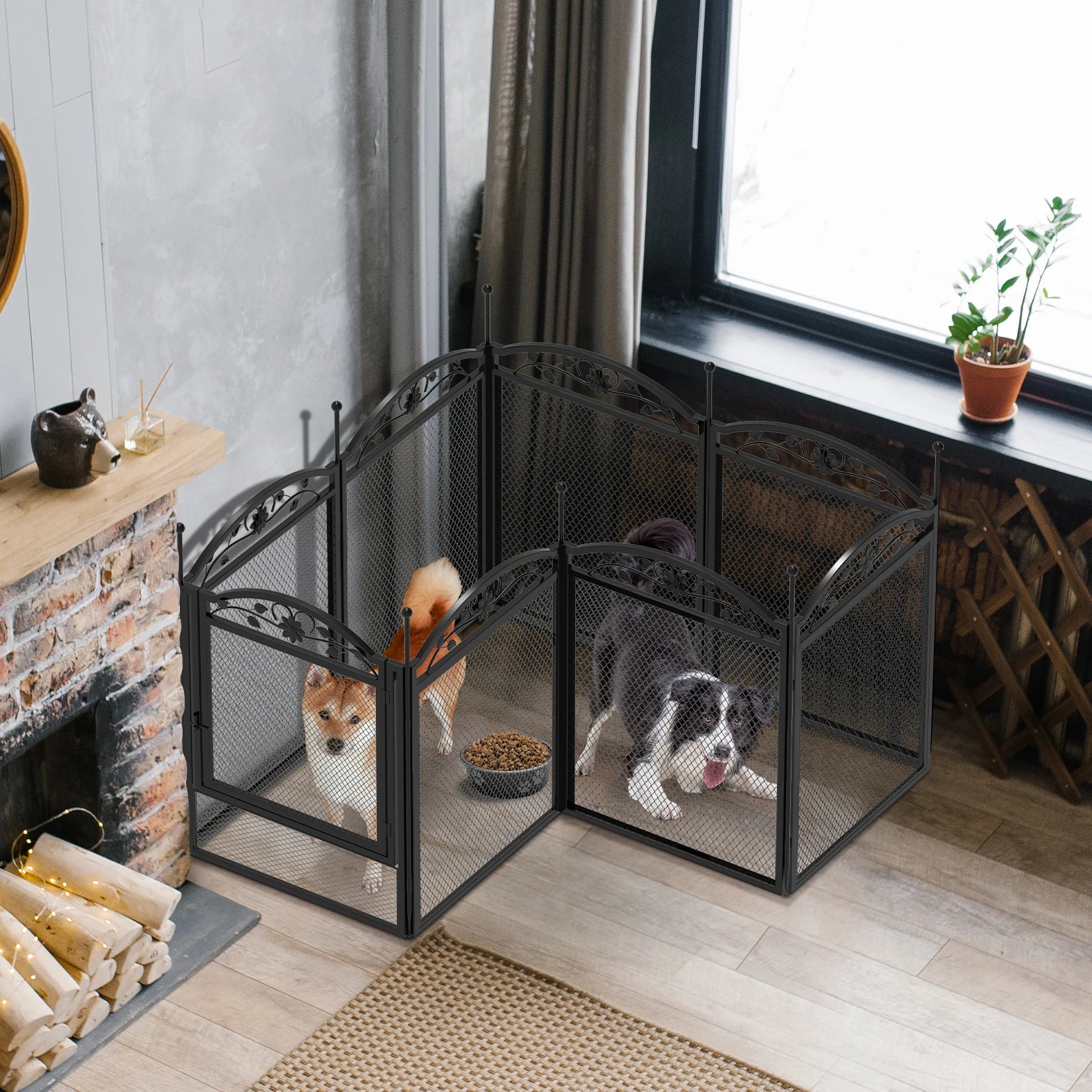 8-Delige Hondenren voor Puppy’s – Zware Metalen Puppyren met Deur & Waterdichte Mat – Opvouwbaar Hondenhek voor Binnen en Buiten