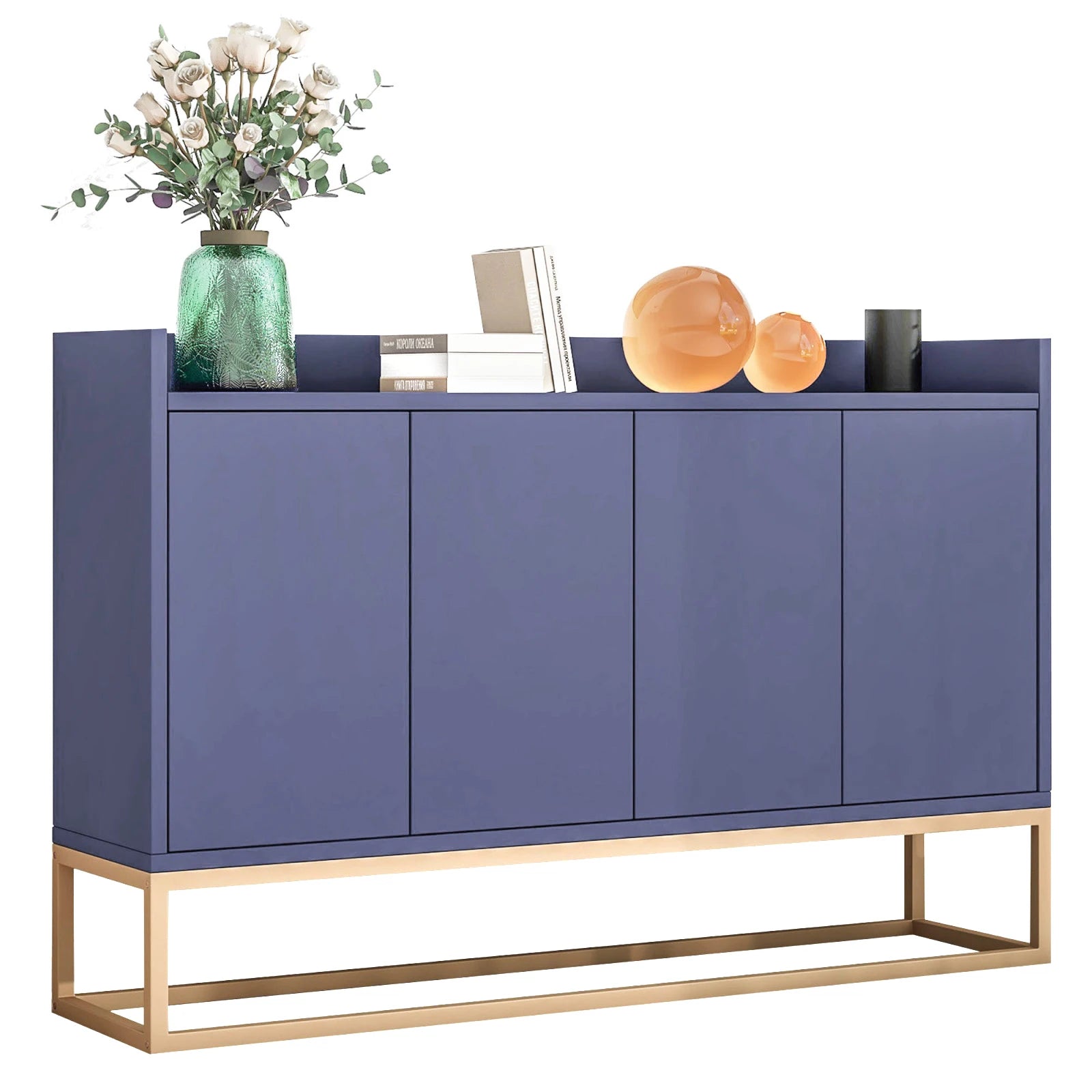 Minimalistische Dressoirkast 4 Deuren met Slot – Opbergkast Metaal & MDF – Moderne Buffetkast voor Woonkamer en Eetkamer