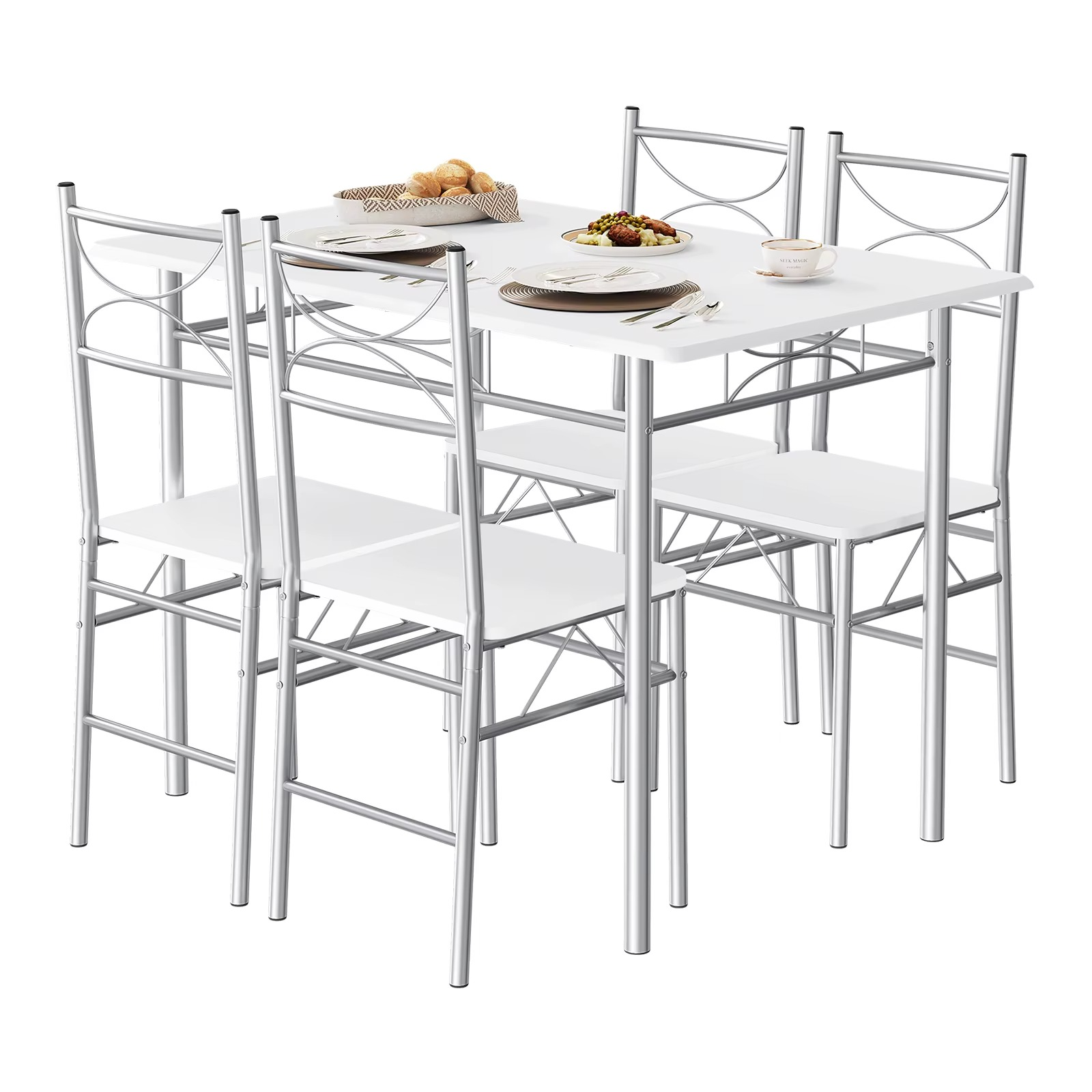 Eettafel Set voor 4 Personen – Rechthoekige Tafel met 4 Stoelen