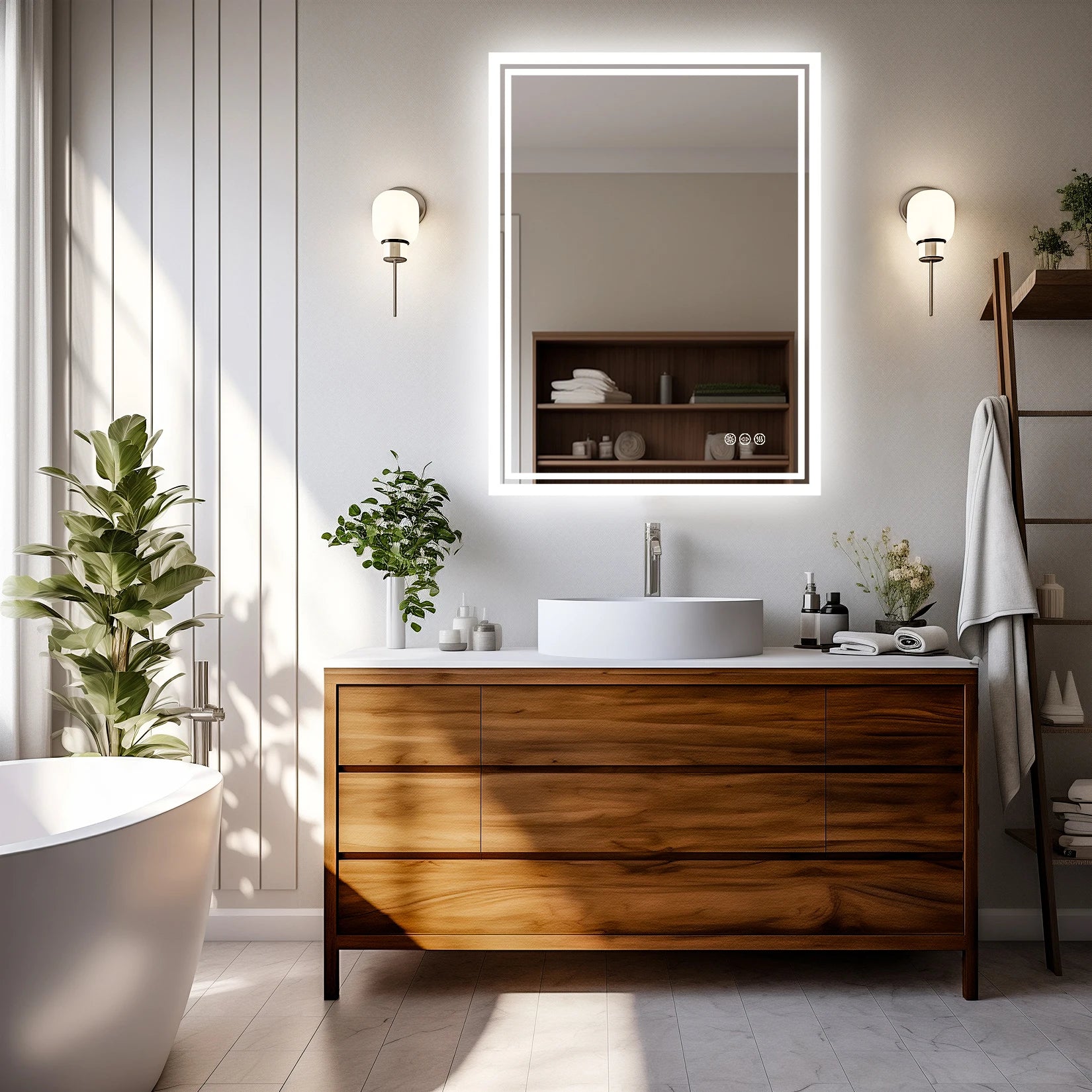 LED Badkamerspiegel met Verlichting – Dimbaar, Anti-Condens, Touch Bediening, IP65 Waterbestendig, Warm & Koel Licht