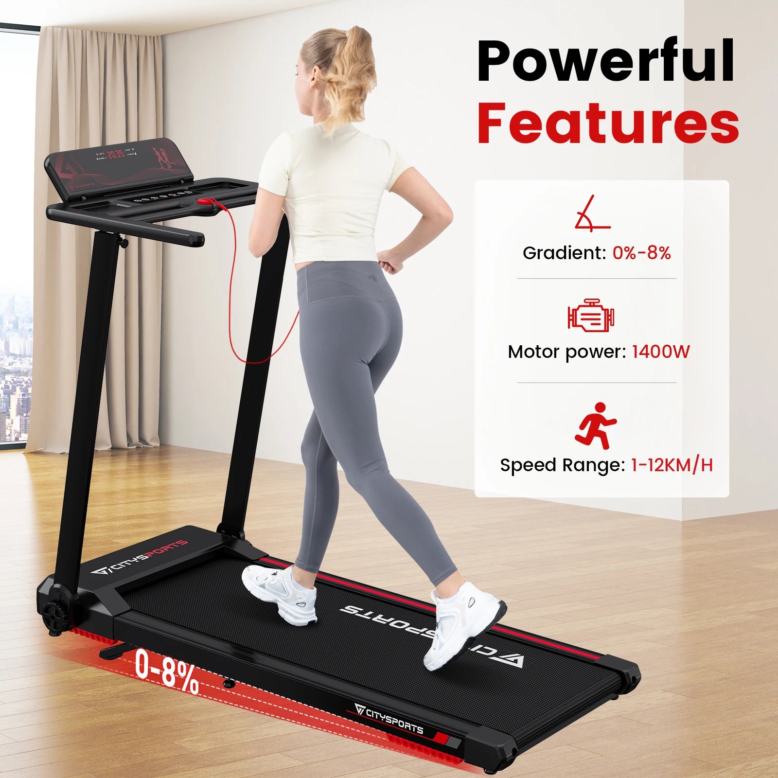 Inklapbare Elektrische Loopband met Helling – Tot 12 km/u, Bluetooth & LED Display