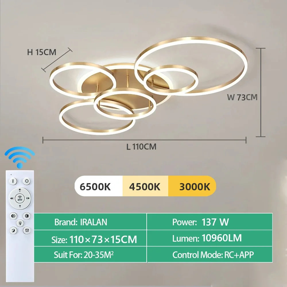 Moderne LED Plafondlamp met Ringen – Dimbare Smart Hanglamp met Afstandsbediening & App – Luxe Design voor Woonkamer & Slaapkamer