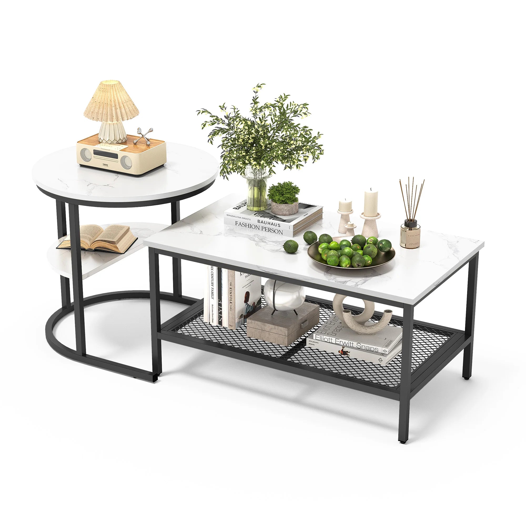Moderne set van 2 salontafels met marmerlook – stijlvol en functioneel