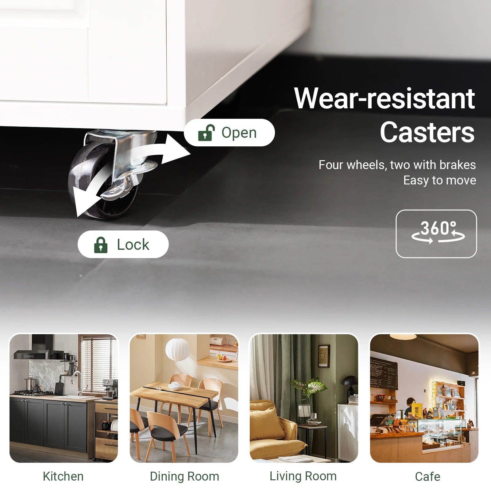 Verplaatsbare Keukentrolley met Wieltjes – Dressoir met Magnetronkast & Lade – Wit MDF Keukenkastje