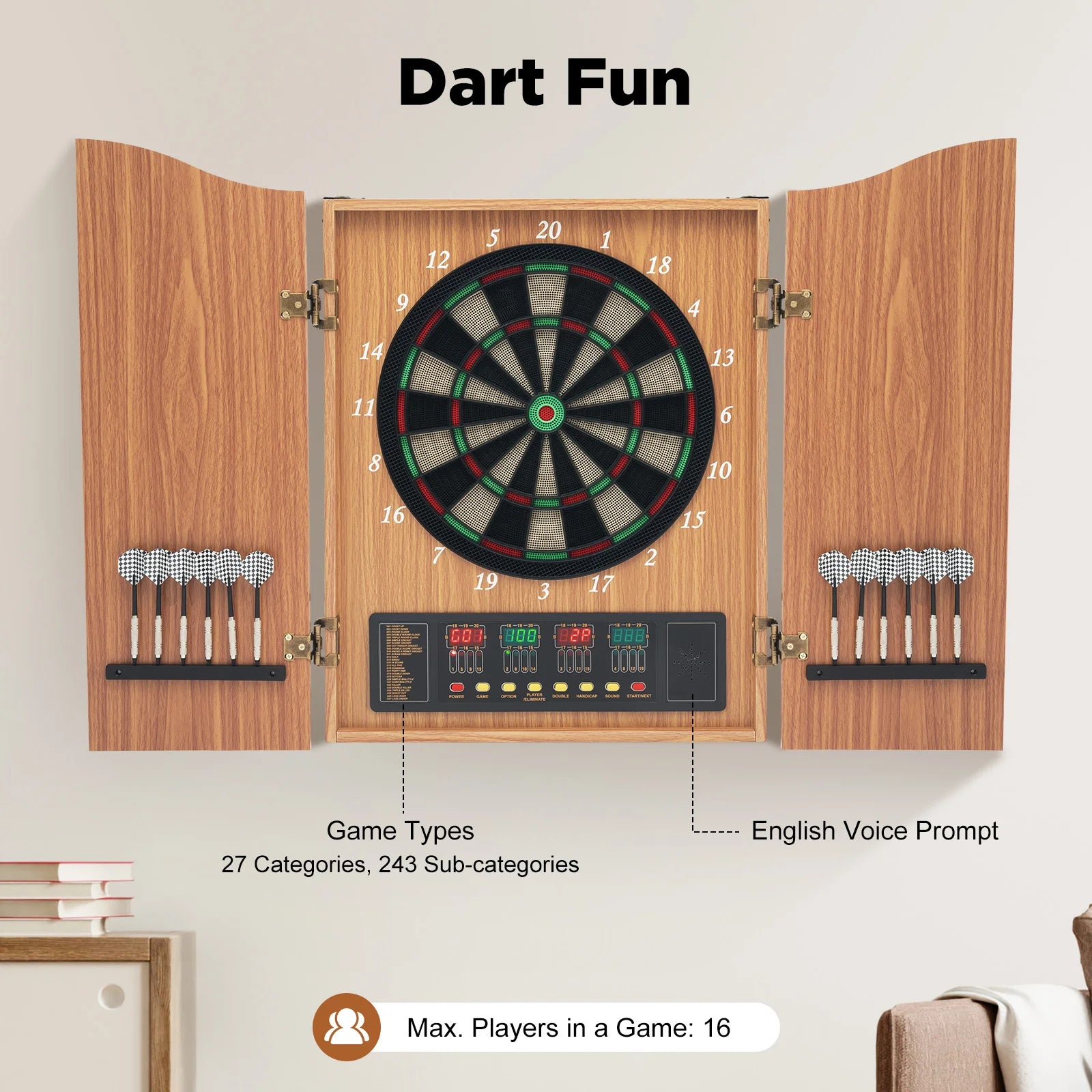 Elektronisch Dartbord met Cabinet – Automatische Score LED Darts Bord Set voor Thuis en Indoor Spellen