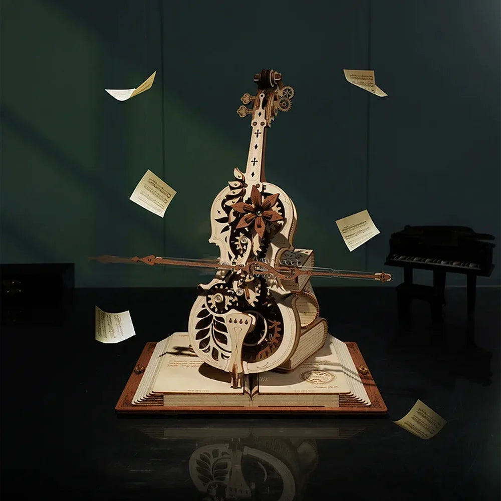 3D Houten Puzzel Cello Muziekdoos – Mechanisch Bouwpakket Creatief Speelgoed voor Kinderen en Volwassenen
