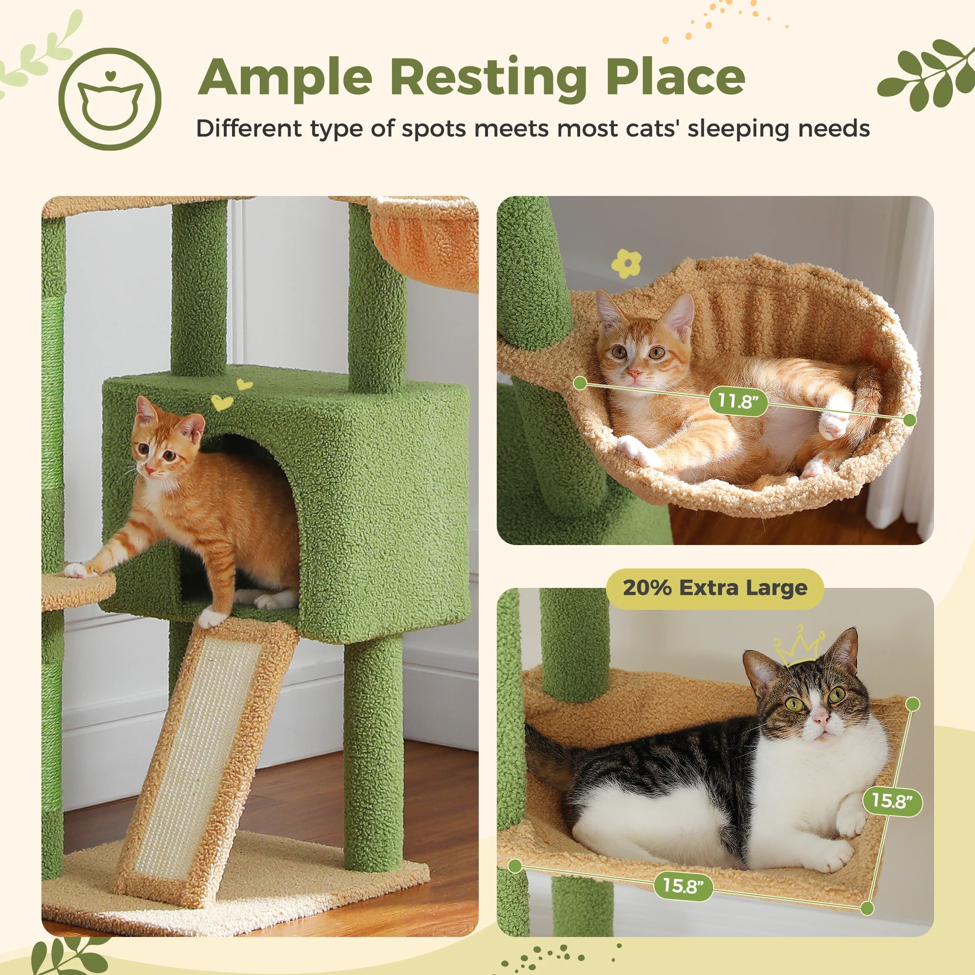 Verstelbare Houten Krabpaal tot Plafond met Hangmat en Kattenhuis – Grote Kattenboom met Sisal Krabpalen en 7 Niveaus – Luxe Katten Klimtoren voor Binnen