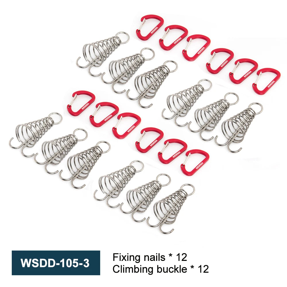 Campingaccessoires 12‑delige Kampeeruitrusting – Haringen, Karabijnhaken & Windtouwen