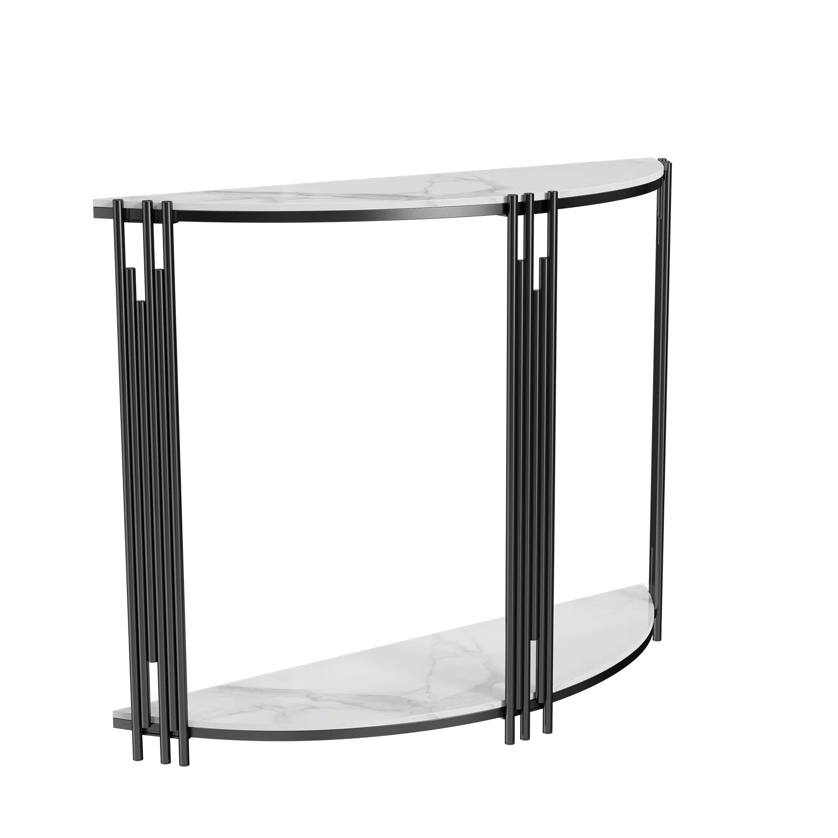 Half Moon Console Tafel van Echt Marmer Look – Moderne Haltafel met 2 Lagen voor Entree & Woonkamer