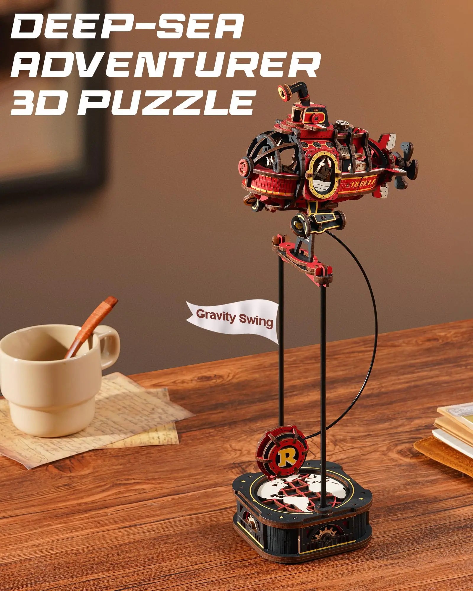 3D Houten Onderzeeër Model – DIY Kinetische Puzzel 219 Stuks – Decoratie voor Bureau en Creatief Cadeau voor Volwassenen