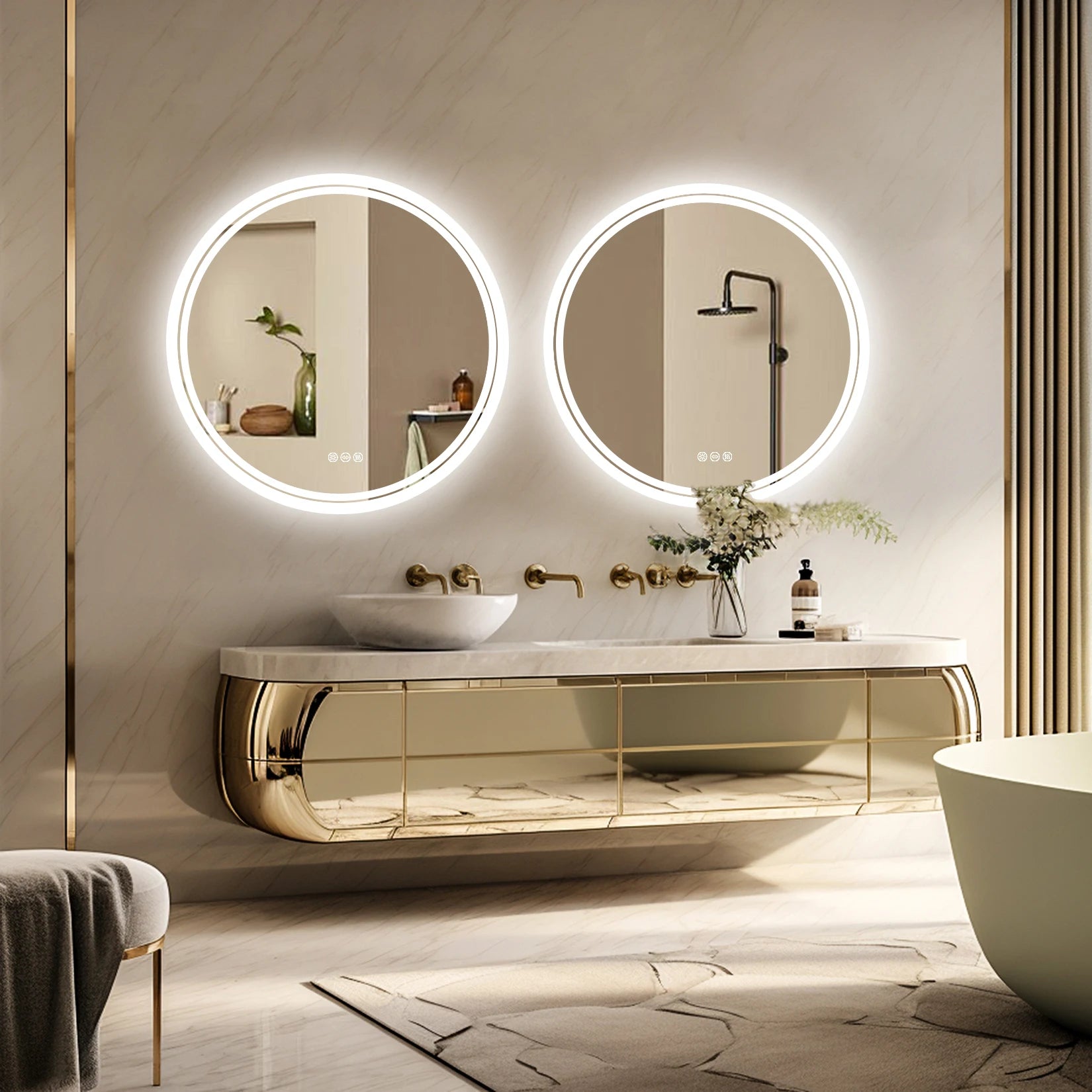 LED Badkamerspiegel Rond – Dimbaar met Anti-Condens, 3 Lichtkleuren & Touch Sensor IP65 Waterdicht
