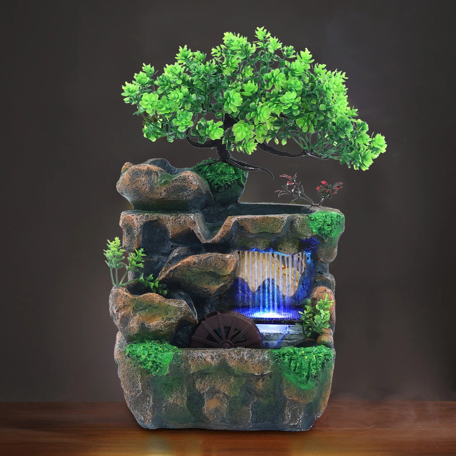 Desktop Fontein met LED Verlichting – Zen Indoor Waterfontein voor Rustgevende Decoratie op Tafel en Bureau