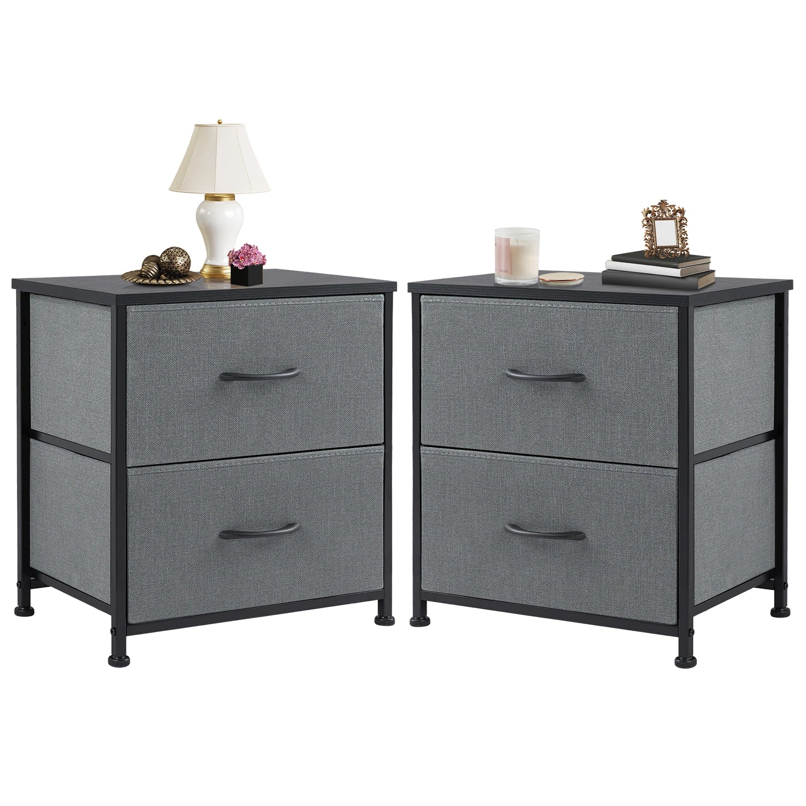 Multifunctioneel Nachtkastje met 2 Stoffen Lades – Modern Bijzettafel voor Slaapkamer en Woonkamer
