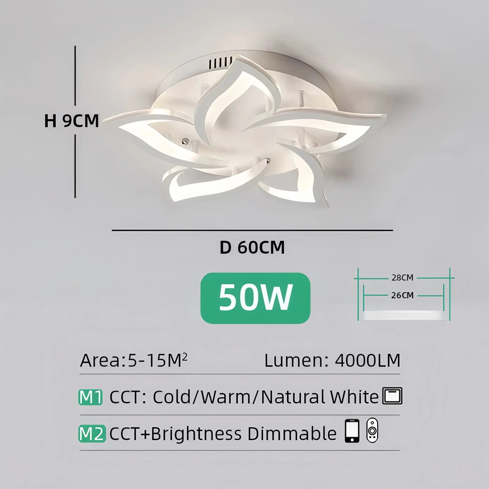 Dimbare LED Plafondlamp Lotus Design Wit/Zwart – Moderne Scandinavische Plafondverlichting met Afstandsbediening