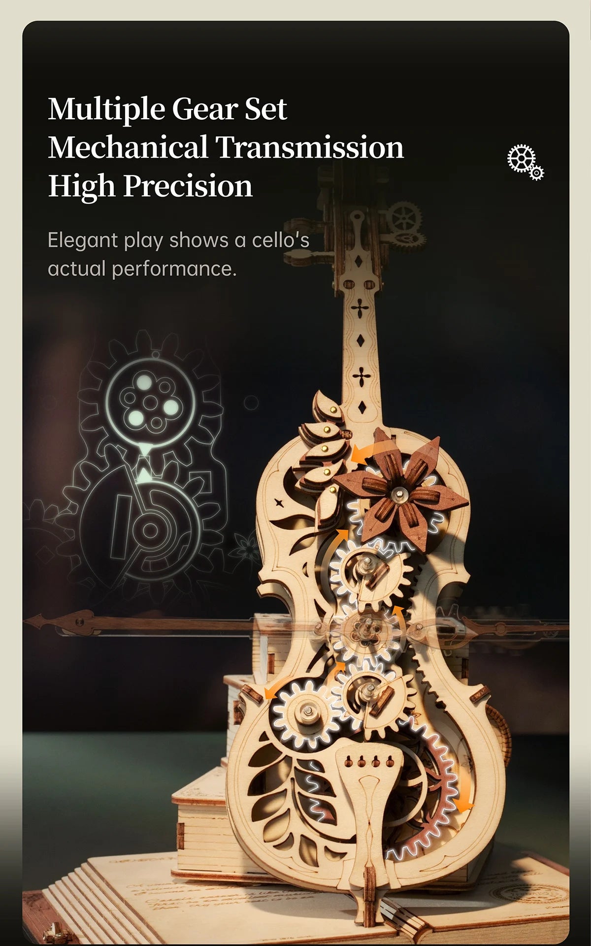 3D Houten Puzzel Cello Muziekdoos – Mechanisch Bouwpakket Creatief Speelgoed voor Kinderen en Volwassenen