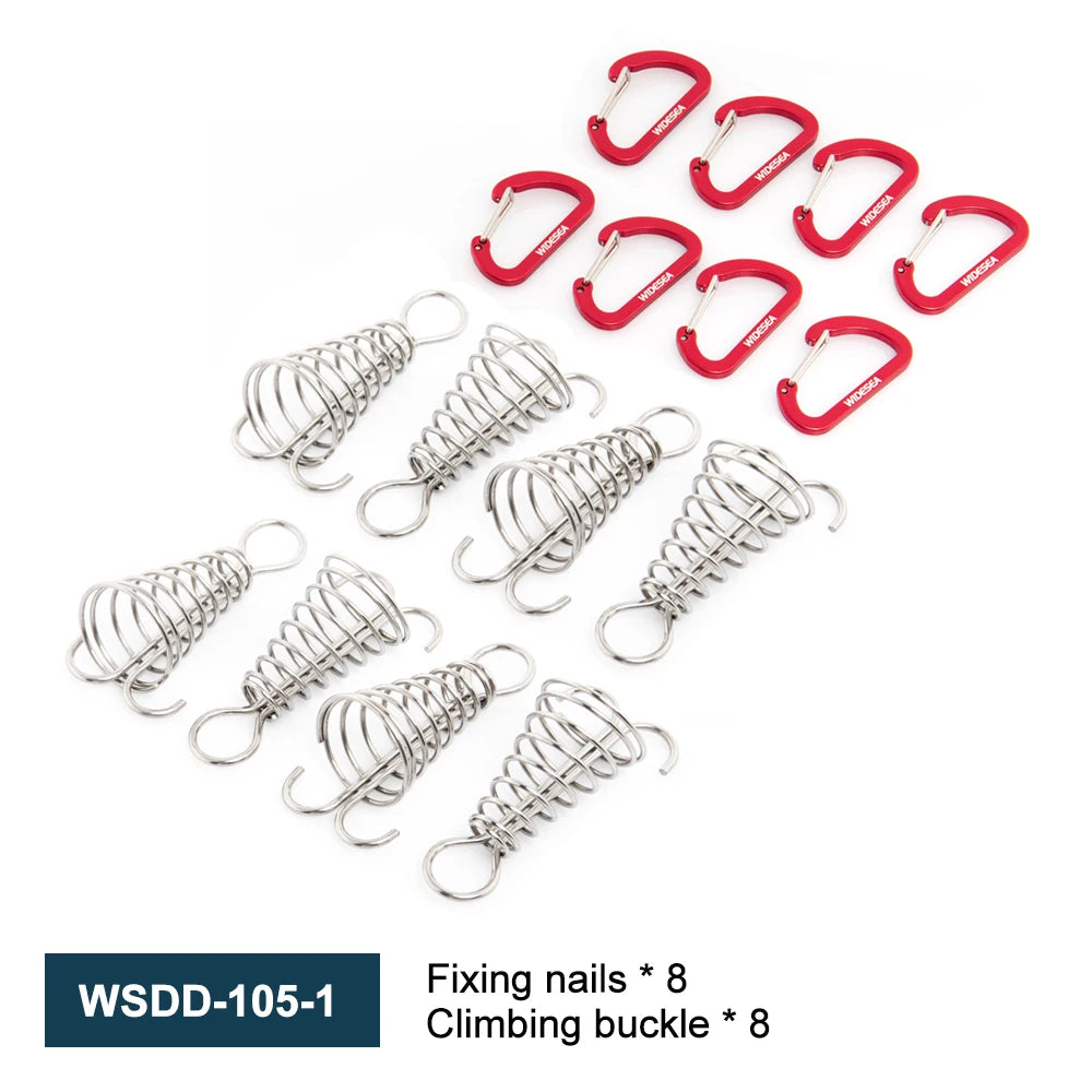 Campingaccessoires 12‑delige Kampeeruitrusting – Haringen, Karabijnhaken & Windtouwen