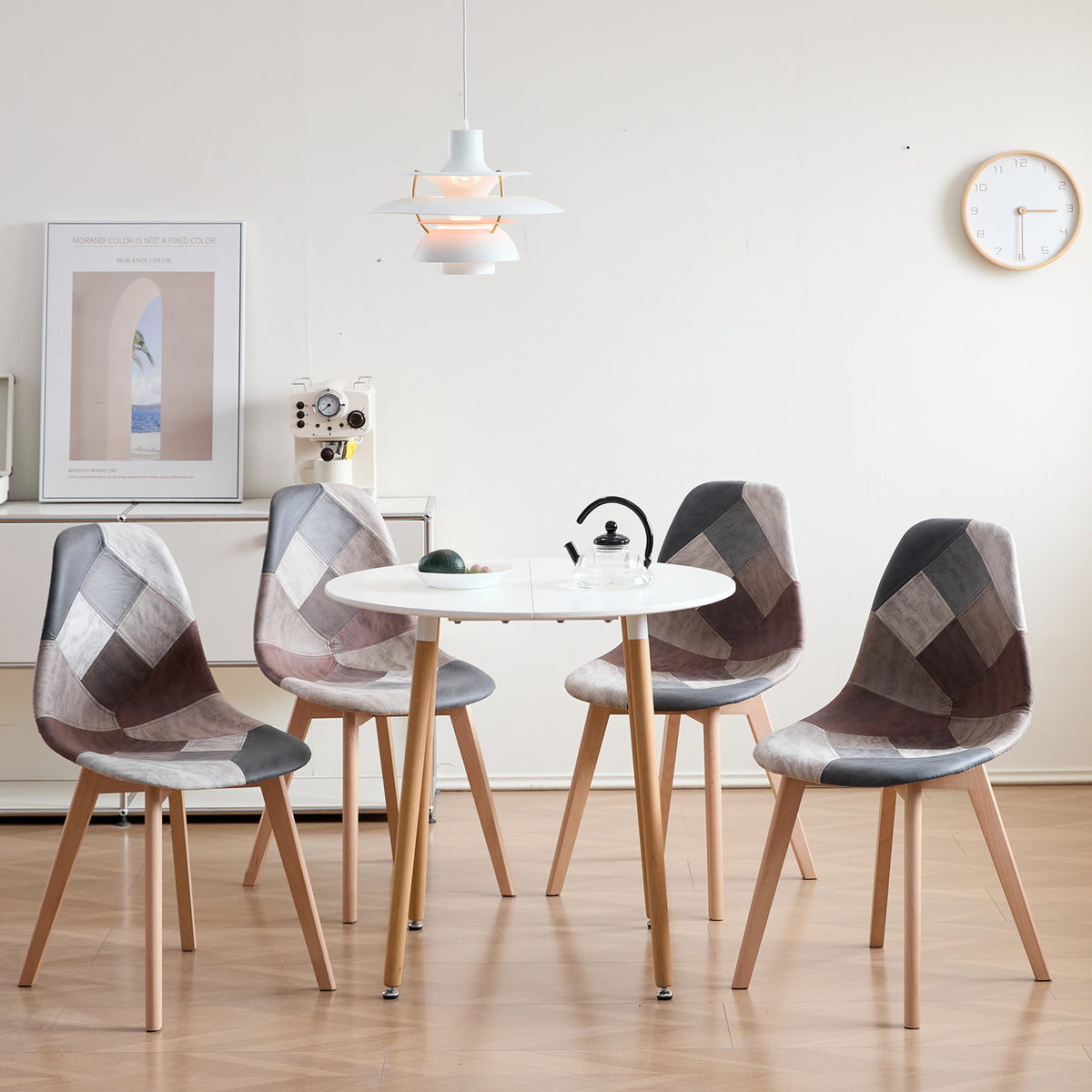 Set van 4 Nordic Patchwork Eetkamerstoelen – Moderne Comfortabele Stoelen voor Keuken en Woonkamer