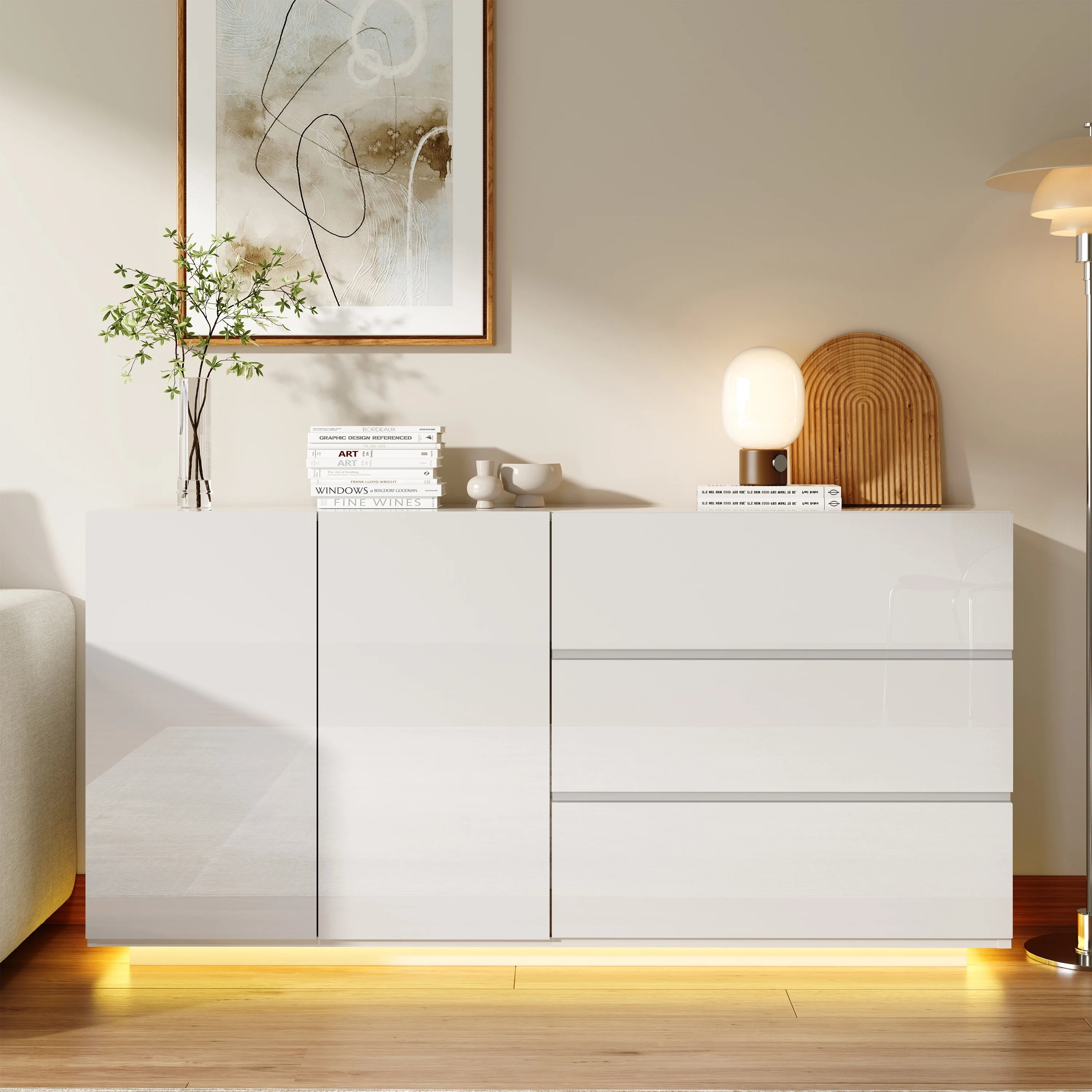 Hoogglans Buffetkast met LED Verlichting – Modern Dressoir met Opbergruimte