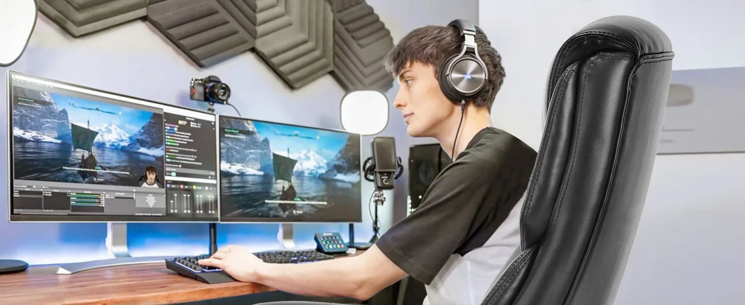 Ergonomische PU Leren Bureaustoel met Rug‑ en Lendensteun – Verstelbare Draaistoel voor Kantoor & Gaming