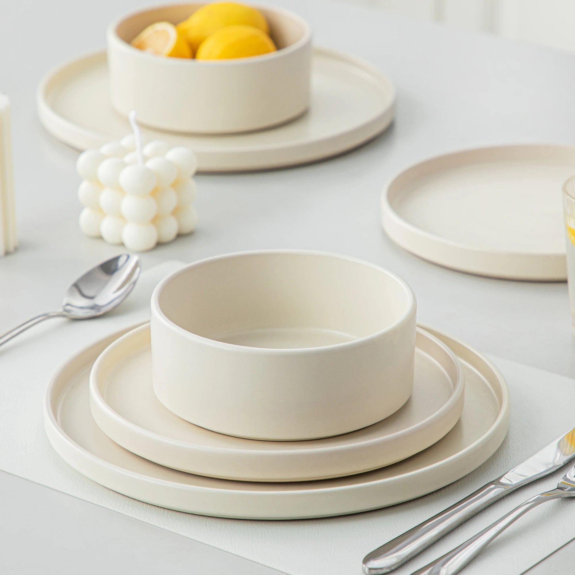 24-delige Serviesset van Steengoed Keramiek – Cream White Vierkant Servies voor 8 Personen