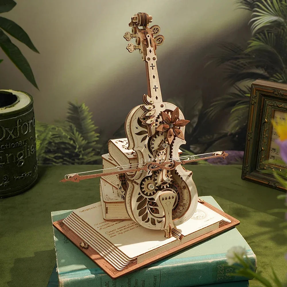 3D Houten Puzzel Cello Muziekdoos – Mechanisch Bouwpakket Creatief Speelgoed voor Kinderen en Volwassenen
