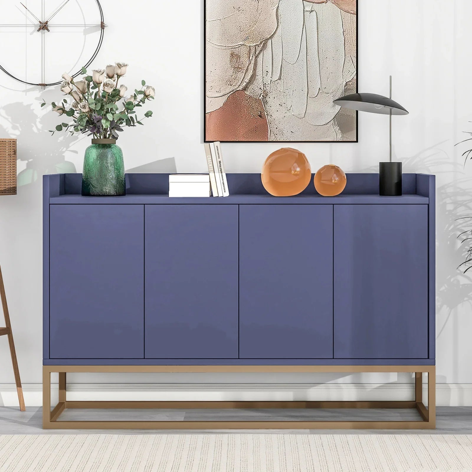 Minimalistische Dressoirkast 4 Deuren met Slot – Opbergkast Metaal & MDF – Moderne Buffetkast voor Woonkamer en Eetkamer
