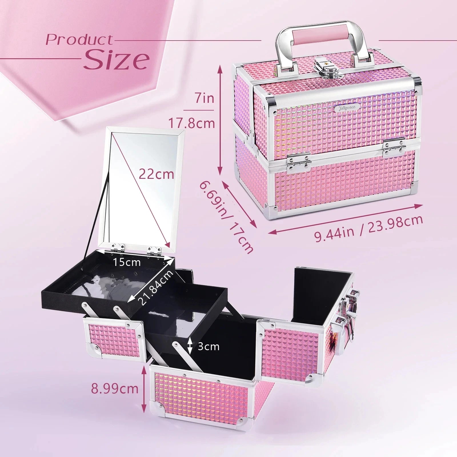 Draagbare Make-up Koffer met Lade, Spiegel en Slot – Make-up Organizer Reiskoffer voor Cosmetica