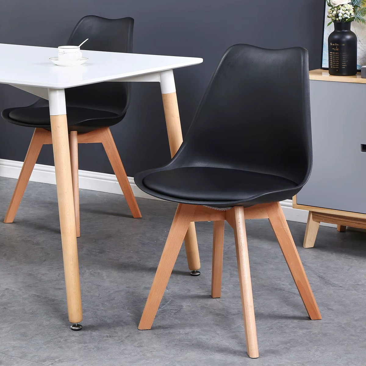 Set van 6 Eetkamerstoelen – Stoelen met Rugleuning & Beukenhouten Poten – Scandinavisch Design – Khaki