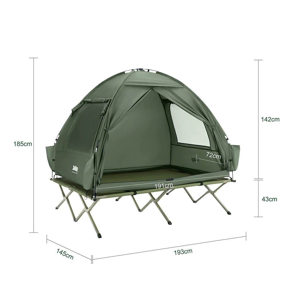 3-in-1 Opblaasbare Campingtent Groen – Met Lamphaak, Schoenopslag en Draagtas met Wielen