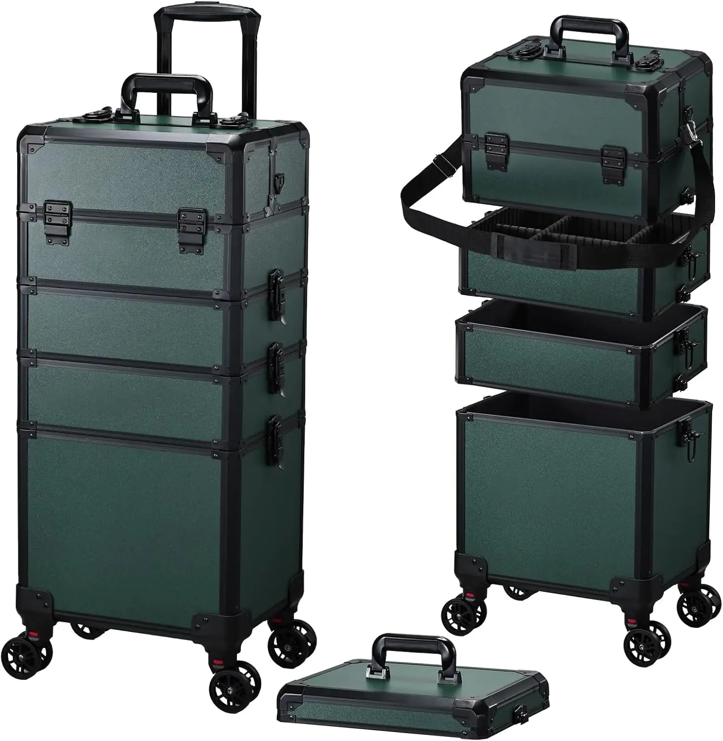 Professionele Rollende Make-up Koffer 5-in-1 – Groot, Duurzaam en Lichtgewicht Trolley voor Cosmetica en Beauty Accessoires