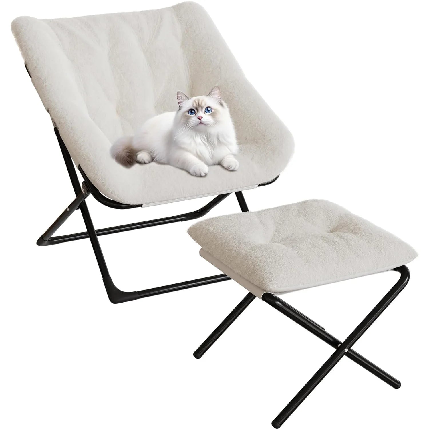 XL Opvouwbare Loungestoel met Faux Fur – Pluche Comfortstoel met Antislip Frame voor Woonkamer, Slaapkamer & Studentenkamer