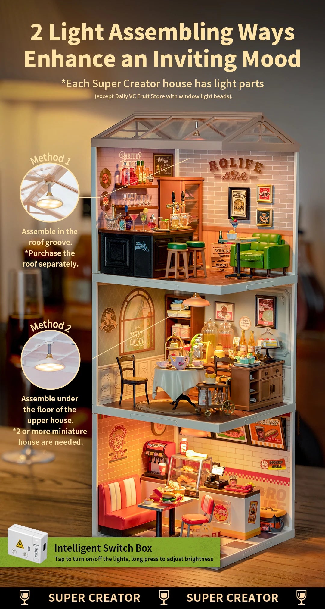 Miniatuur Poppenhuis Bouwset – Burgers Bar Thema – Creatieve DIY Bouwstenen voor Kinderen en Tieners