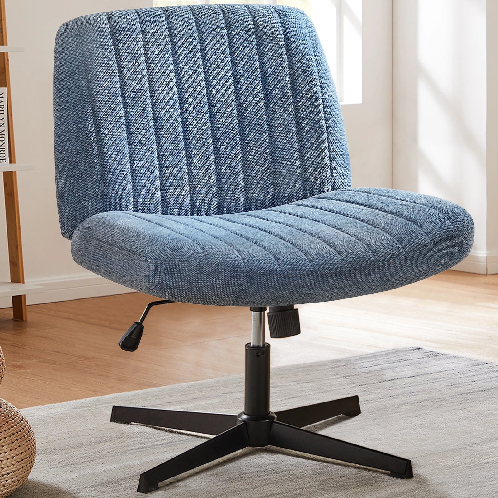 Brede verstelbare armloze draaistoel voor kantoor, woonkamer, gaming & bureau – comfortabele stof – 360° swivel