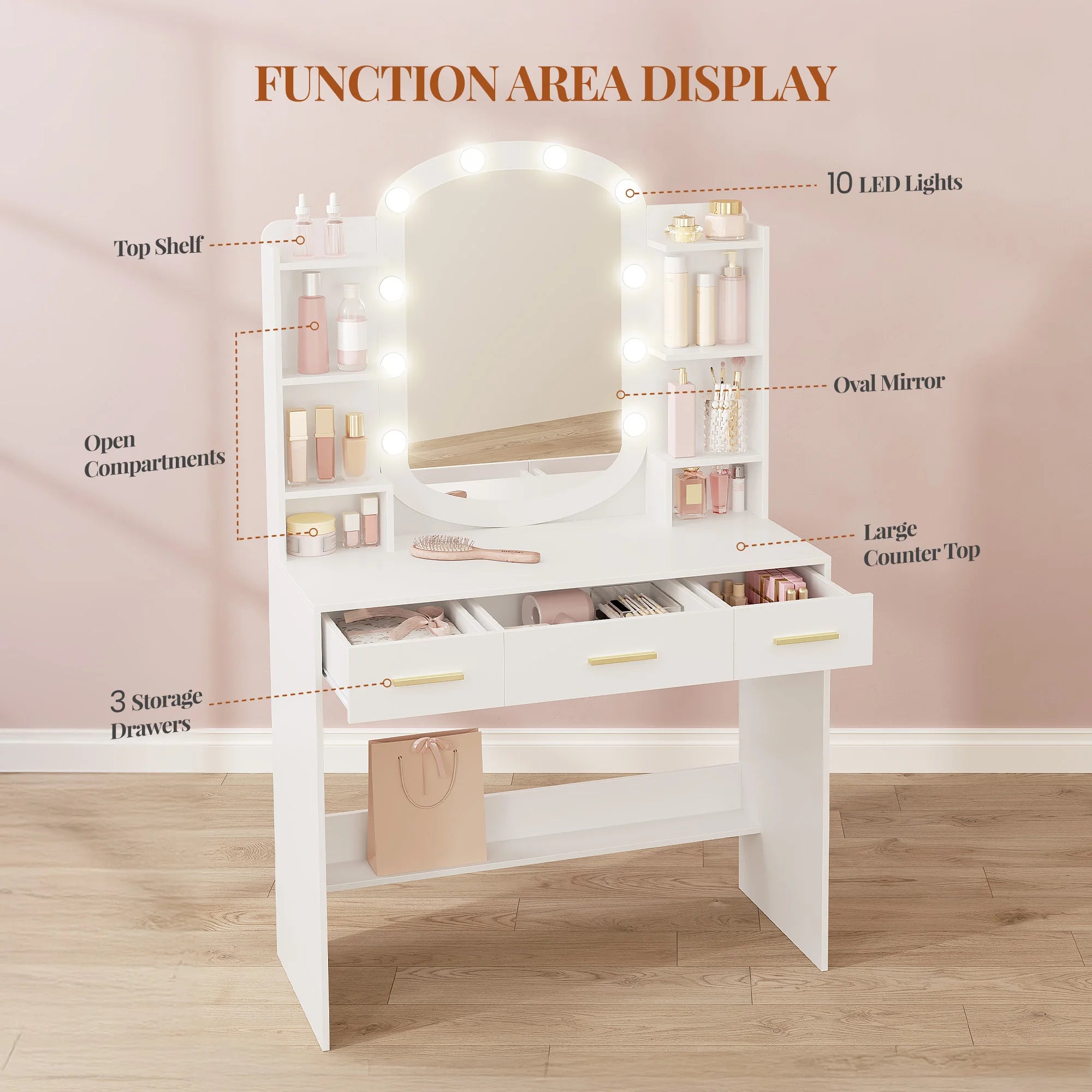 Kaptafel Met Spiegel en Lade – Moderne Make‑Up Tafel voor Slaapkamer – Wit