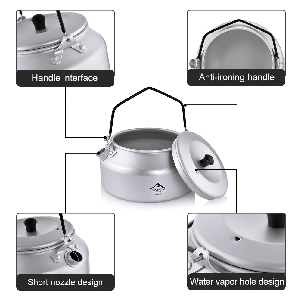 Draagbare Aluminium Camping Waterkoker 1L – Lichtgewicht Outdoor Ketel Voor Koken & Warme Dranken