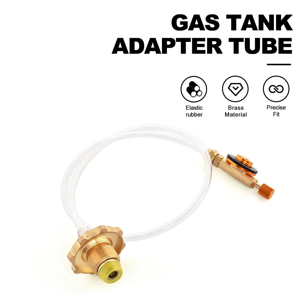 Messing gasfles adapterbuis met elastische slang – veilige aansluiting voor buiten koken