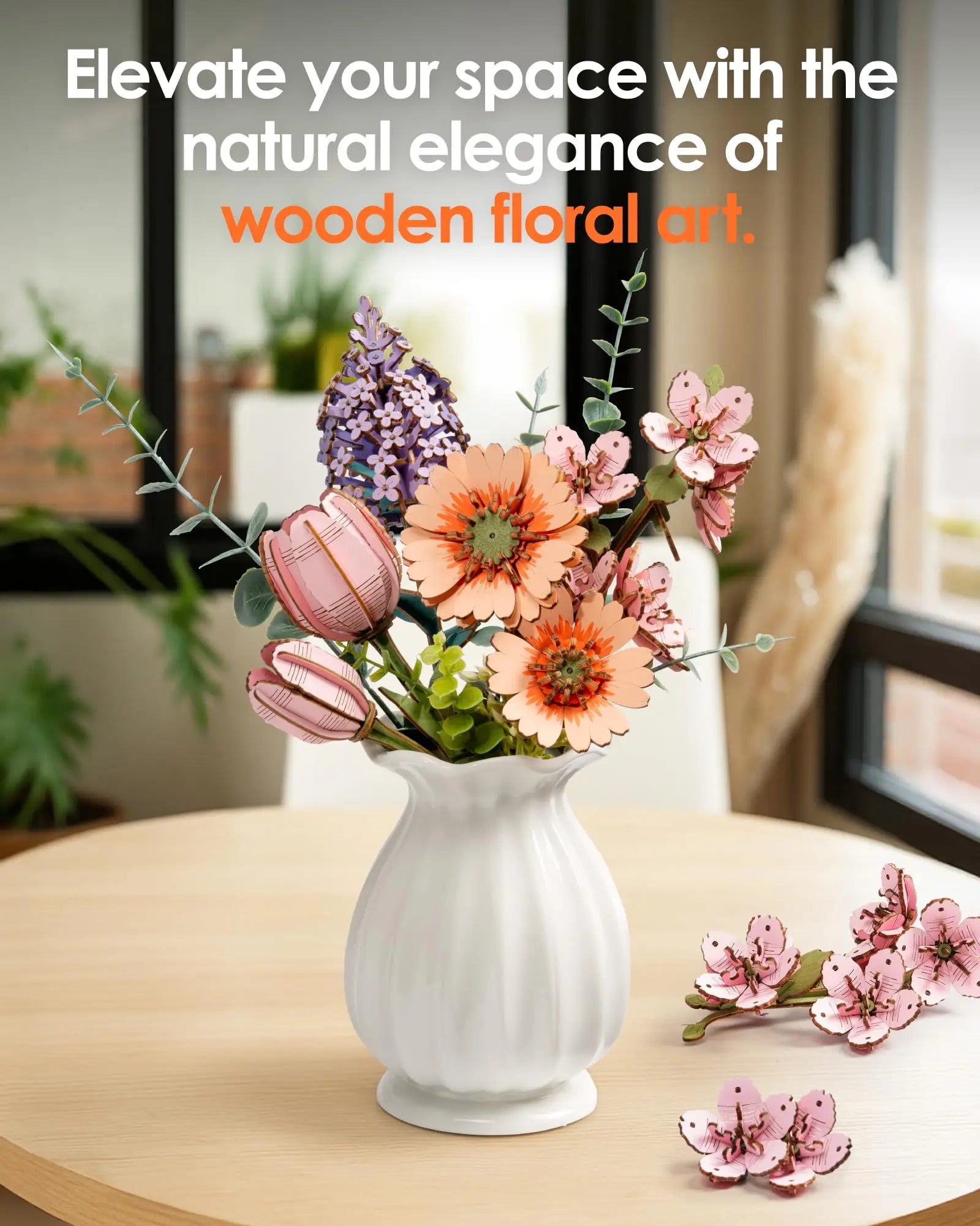 3D Houten Puzzel Doe-Het-Zelf – Creatieve Bloemen Bouwset voor Vrouwen – Kerstcadeau & Decoratie
