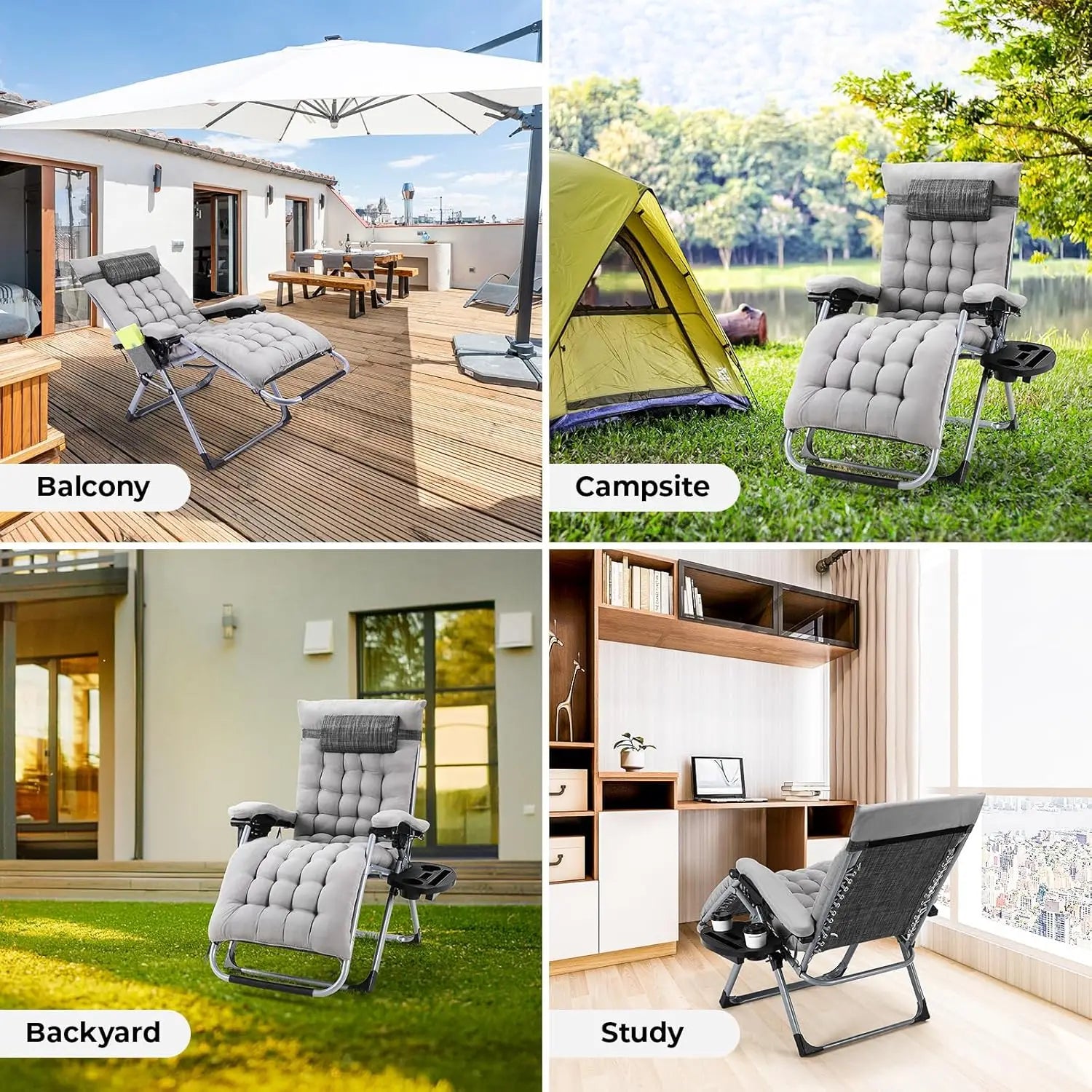 Opvouwbare Zero Gravity Lounge Stoel XXL – Verstelbare Tuinligstoel met Kussen en Bekerhouder – Belastbaar tot 160 kg