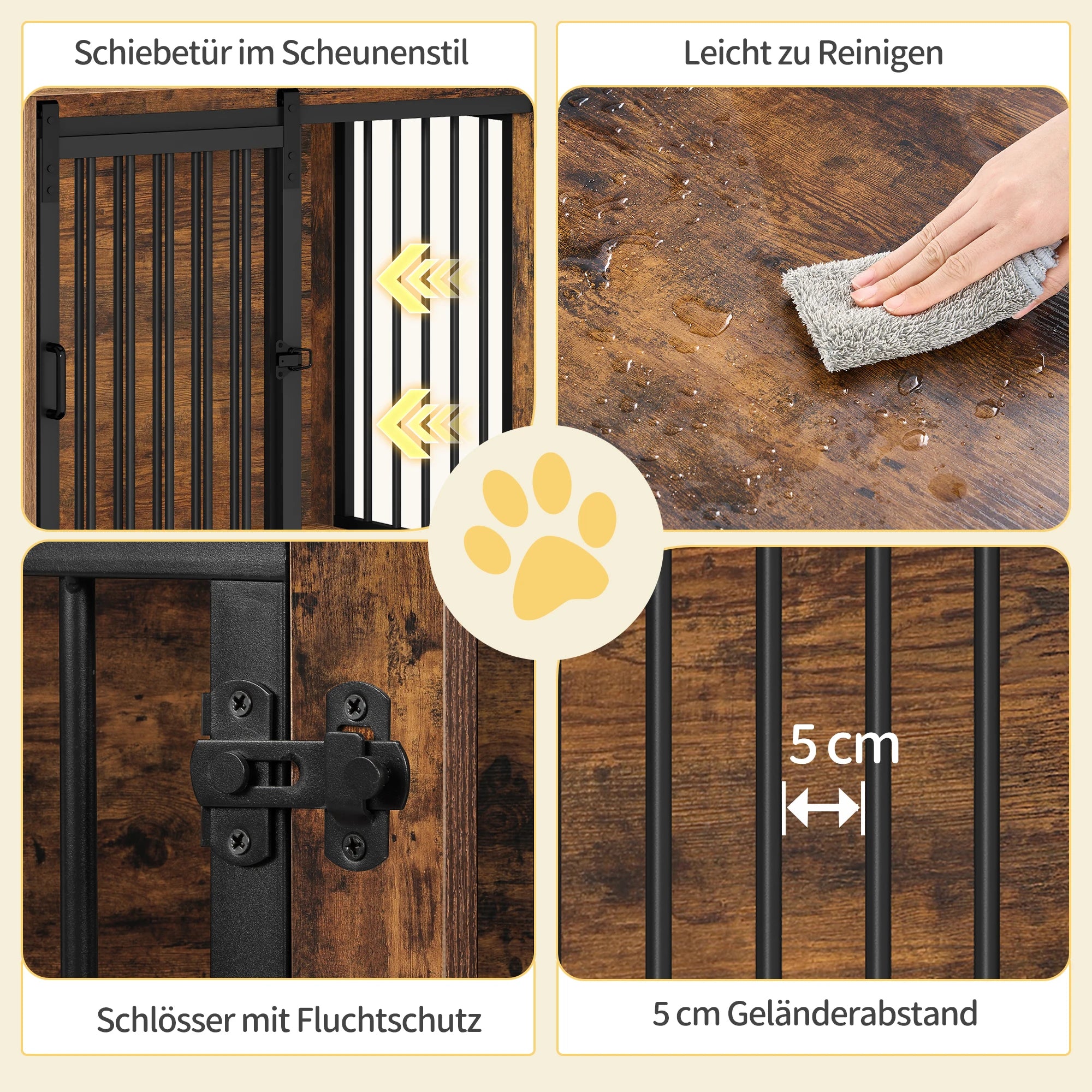 Houten Hondenbench Meubel met 2 Deuren – Industriële Hondenkooi Binnen – Hond Bench Tafel voor Kleine Honden – Vintage Bruin