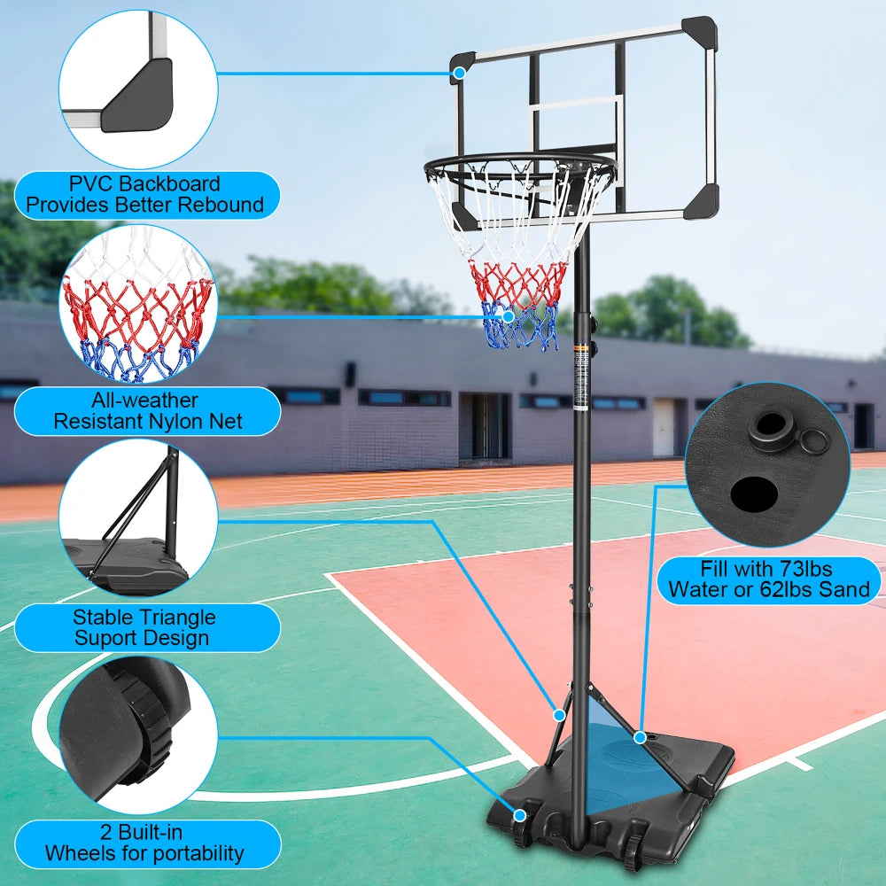 Draagbare Basketbalring 170-213 cm – Verstelbare Basketbalpaal met Wielen voor Binnen en Buiten – Zwart