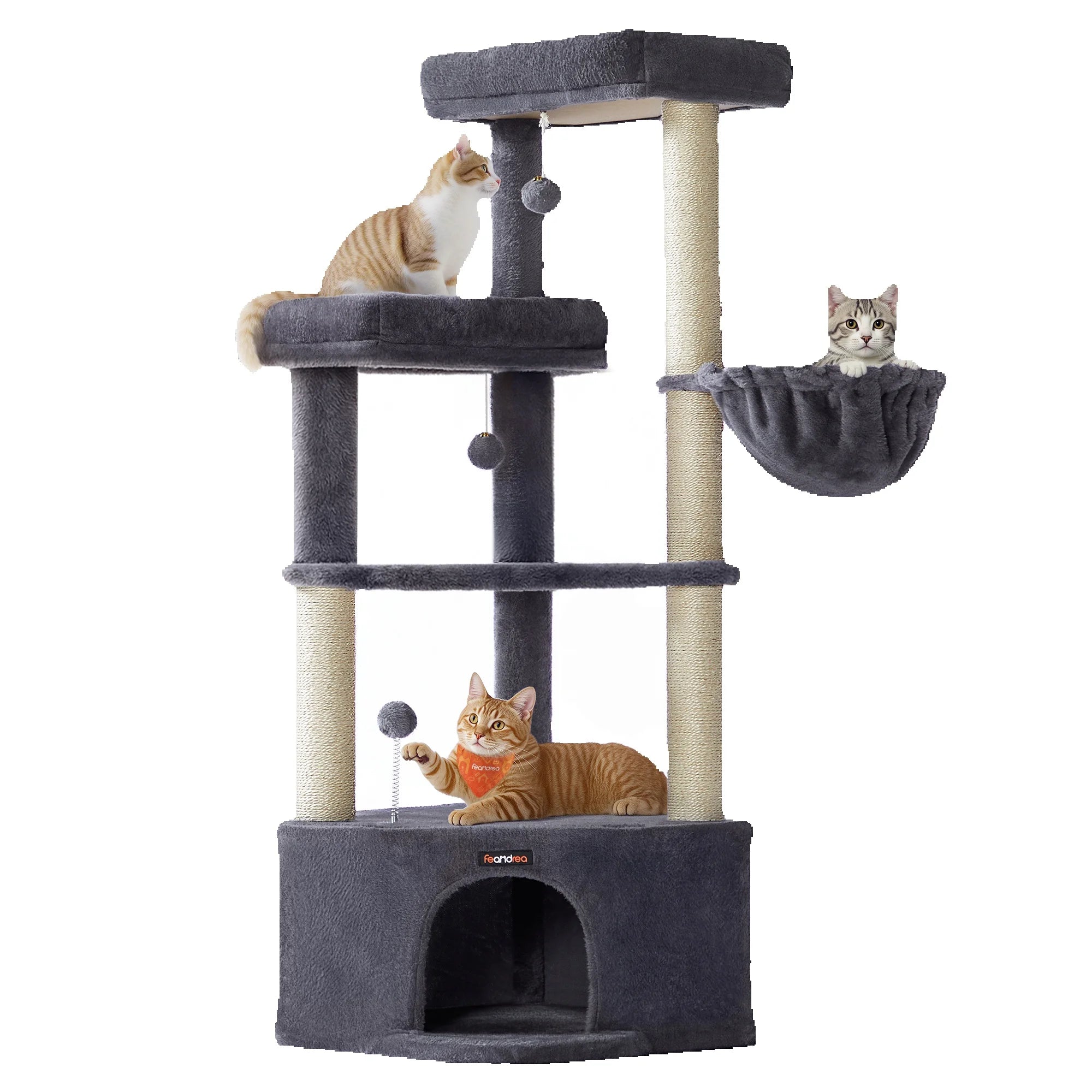 Krabpaal Hoekmodel 140 cm – Grote Kattenboom met Huisje, Mand & Platforms – Stabiele Krabtoren voor Grote Katten