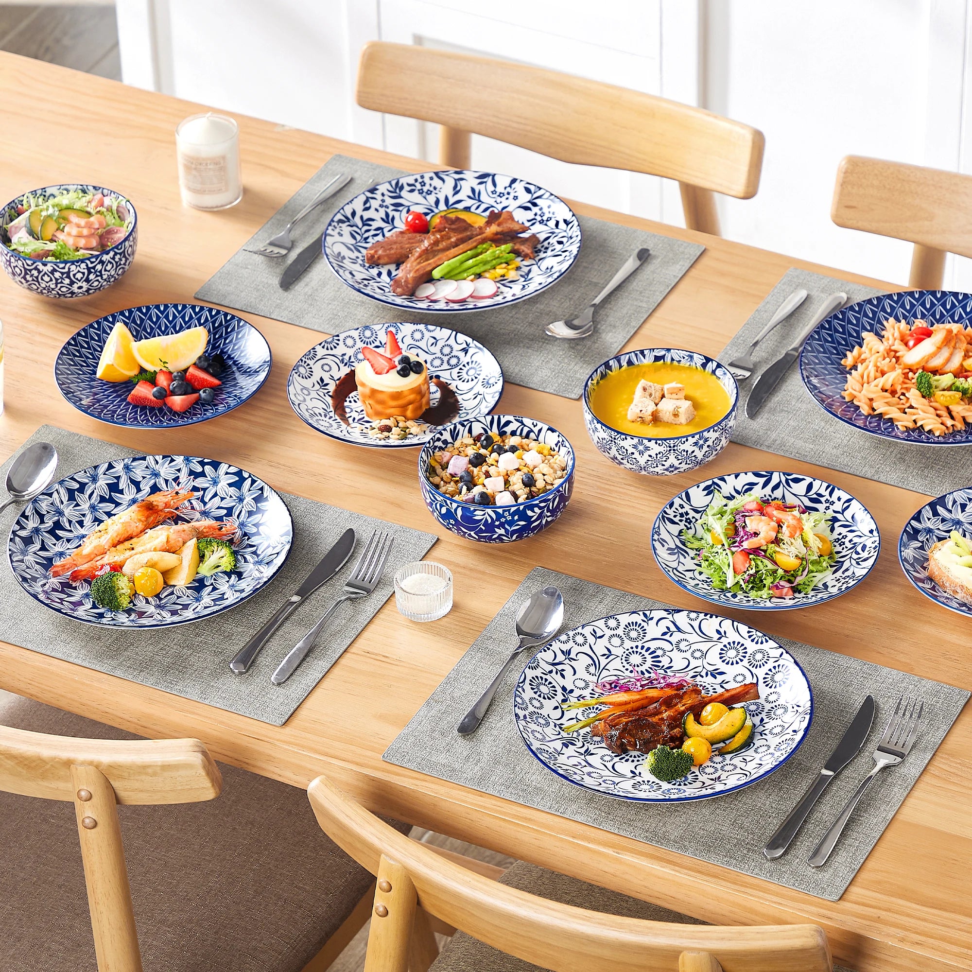 Blauw-Wit Porselein Servies Set 12-36 Delig – Chinese Keramische Bordenset met Kommen en Borden