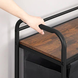 Wasmand met 3 Vakken & Wieltjes – Grote Wasverzamelaar met 2 Planken, Uitschuifbare Liners en Organizer – Voor Badkamer, Slaapkamer & Waskamer