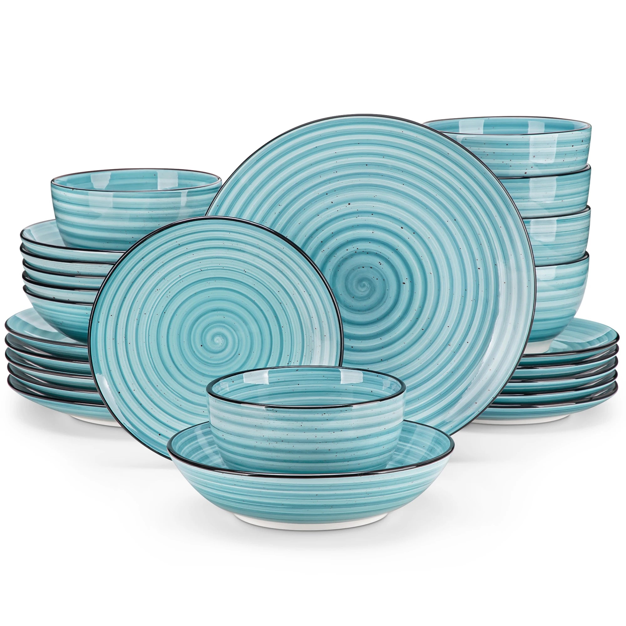 Serviesset 24-delig Blauw – Handgeschilderd Keramiek Servies met Spiralen voor 6 Personen