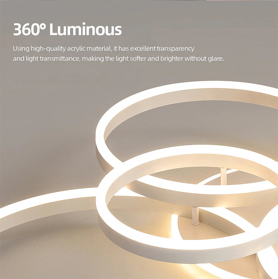 Moderne LED Plafondlamp met Ringen – Dimbare Smart Hanglamp met Afstandsbediening & App – Luxe Design voor Woonkamer & Slaapkamer